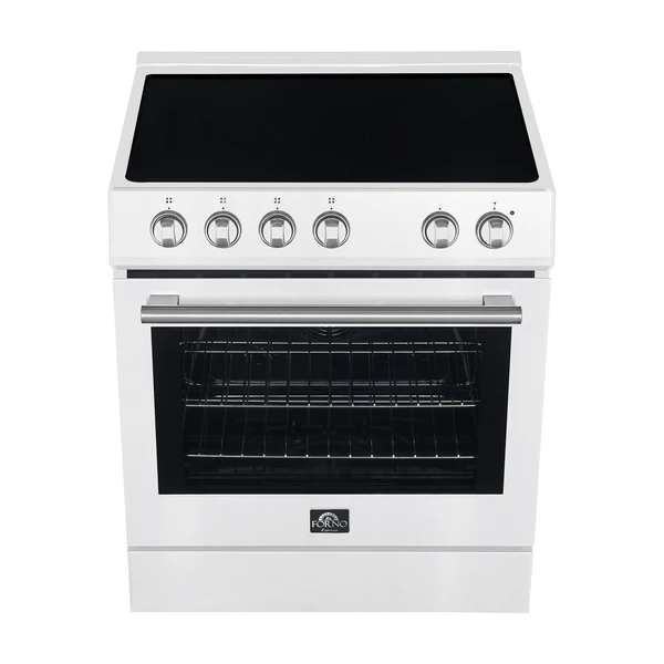 FORNO Espresso Leonardo 30" 5 cu. ft. Electric Range in White with Silver Handles, FFSEL6012-30WHT