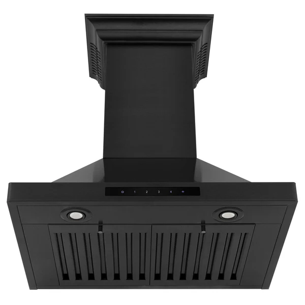 ZLINE 30 in. Black Stainless Steel Indoor Wall Range Hood with BlueTooth Crown Molding, BSKBNCRN-BT-30 image 1