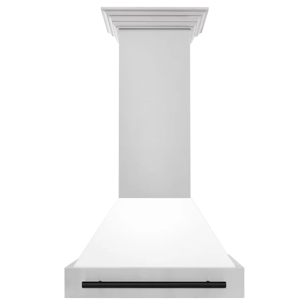 ZLINE 30 Inch Autograph Edition Stainless Steel Range Hood with White Matte Shell and Matte Black Handle, 8654STZ-WM30-MB