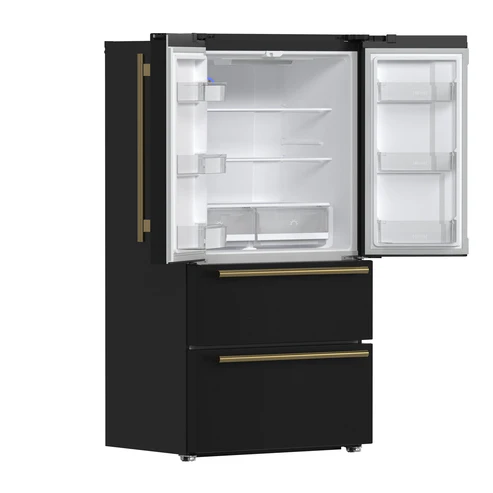 FORNO Espresso Moena 36" 19.2 cu. ft. Refrigerator with Ice Maker in Black with Antique Brass Handles, FFRBI1820-36BLK image 1