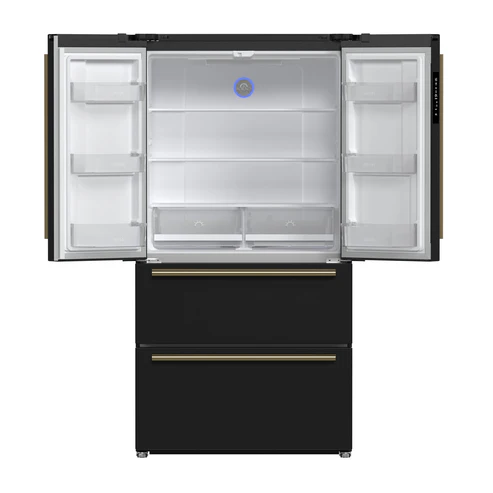 FORNO Espresso Moena 36" 19.2 cu. ft. Refrigerator with Ice Maker in Black with Antique Brass Handles, FFRBI1820-36BLK image 2