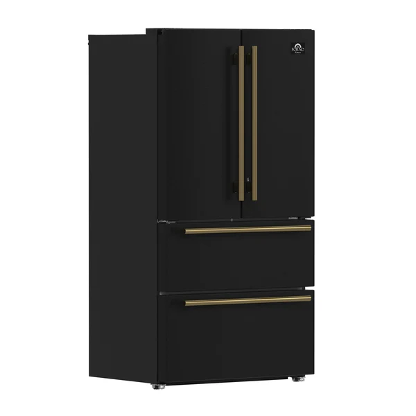 FORNO Espresso Moena 36" 19.2 cu. ft. Refrigerator with Ice Maker in Black with Antique Brass Handles, FFRBI1820-36BLK image 3