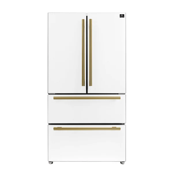 FORNO Espresso Moena 36" 19.2 cu. ft. Refrigerator with Ice Maker in White with Antique Brass Handles, FFRBI1820-36WHT image 3